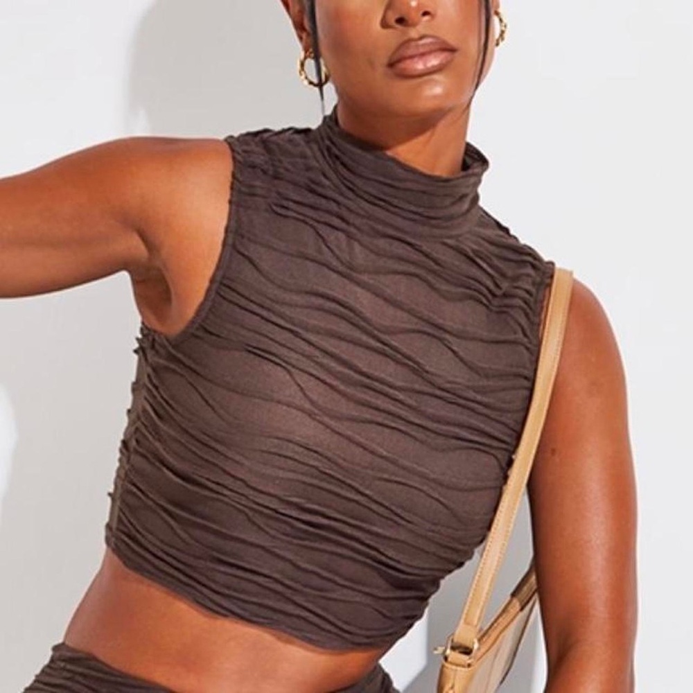 White Fox Boutique Textured Brown Crop Top